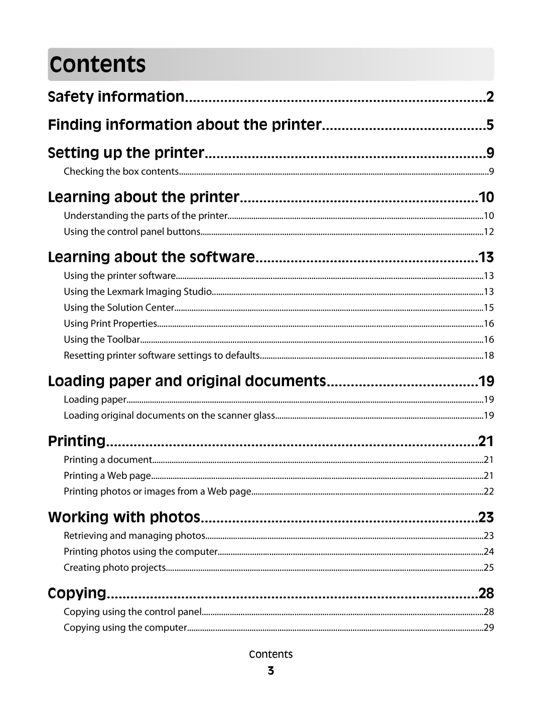 Lexmark 2500 Series manual Contents 