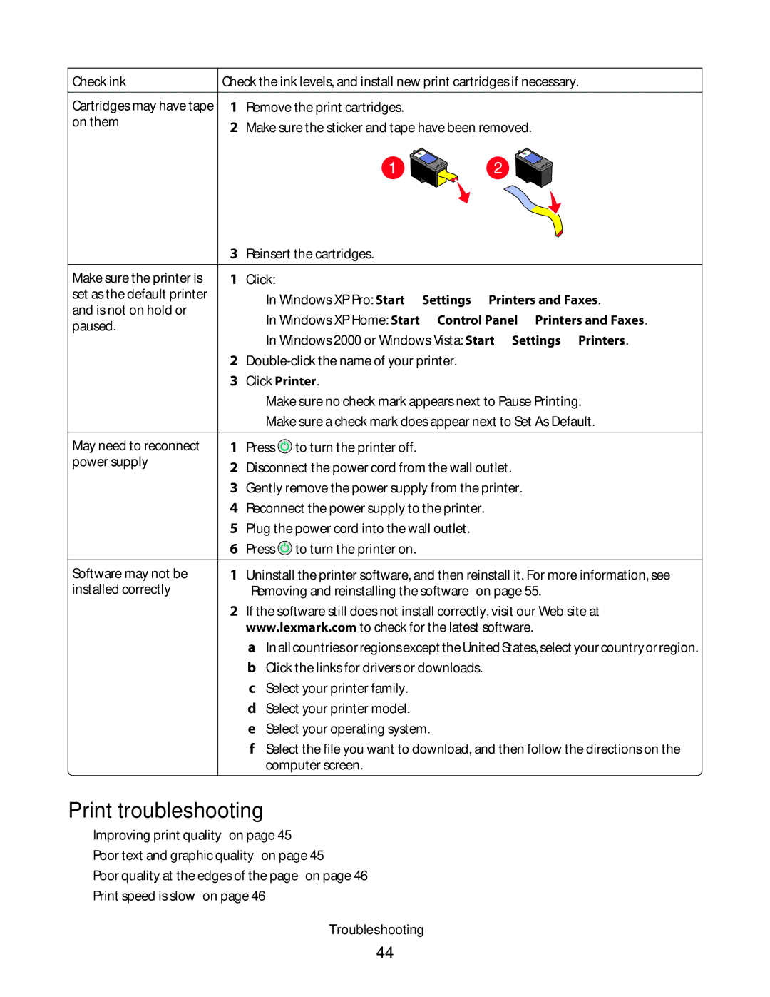 Lexmark 2500 Series manual Print troubleshooting 