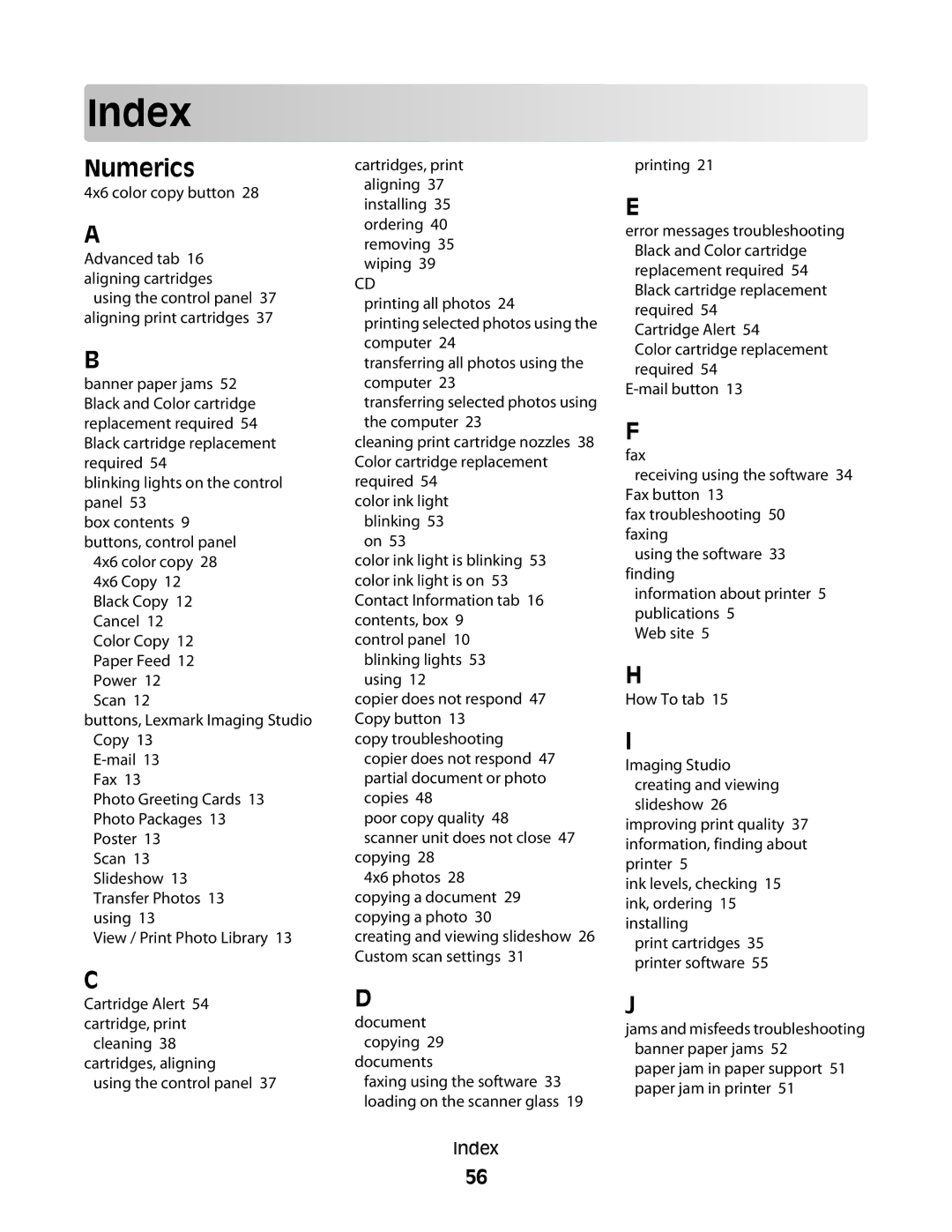 Lexmark 2500 Series manual Index, Numerics 