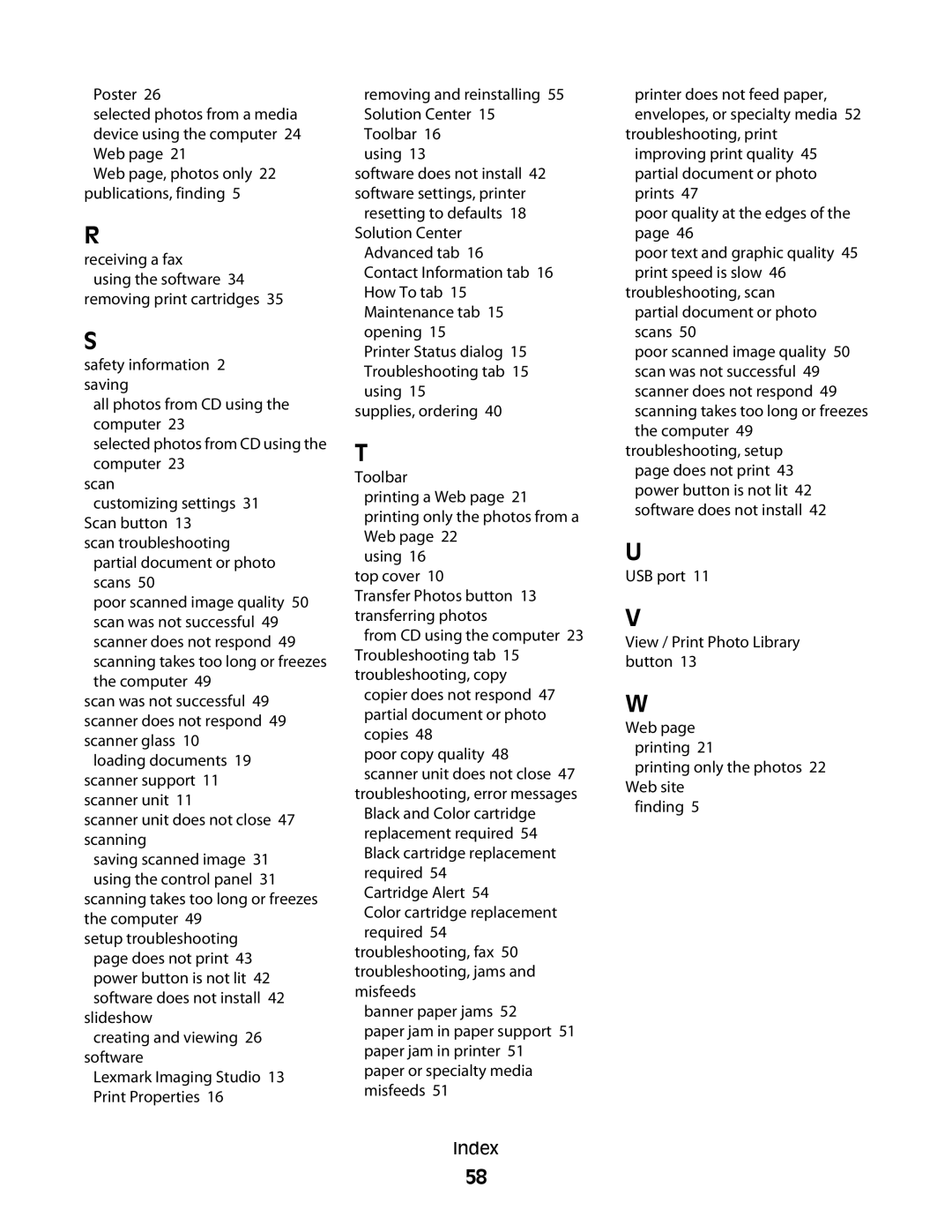 Lexmark 2500 Series manual Using the software 34 removing print cartridges 