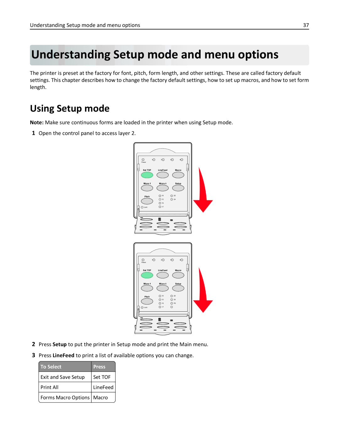 Lexmark 2500 Series manual Understanding Setup mode and menu options, Using Setup mode, To Select Press 