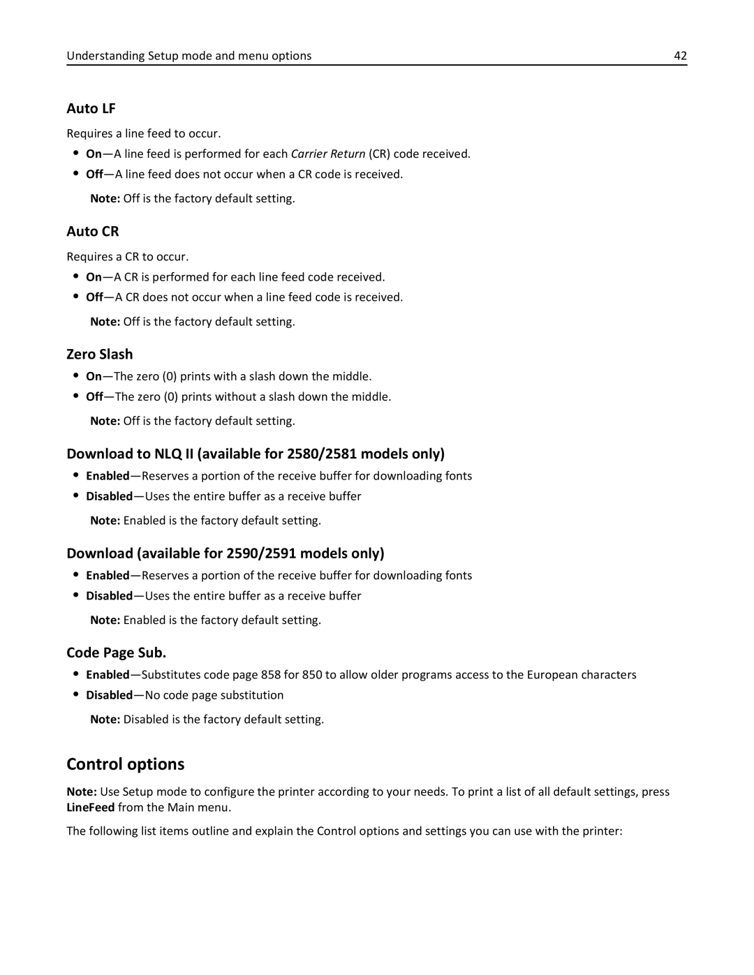 Lexmark 2500 Series manual Control options 