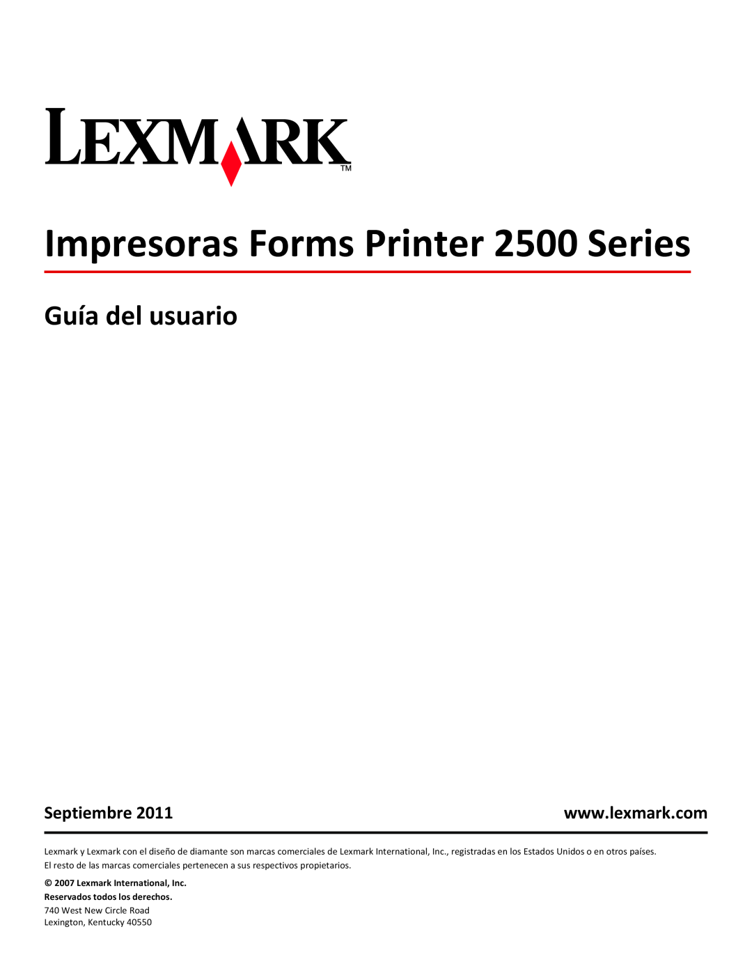 Lexmark manual Guía del usuario, Septiembre, Impresoras Forms Printer 2500 Series 