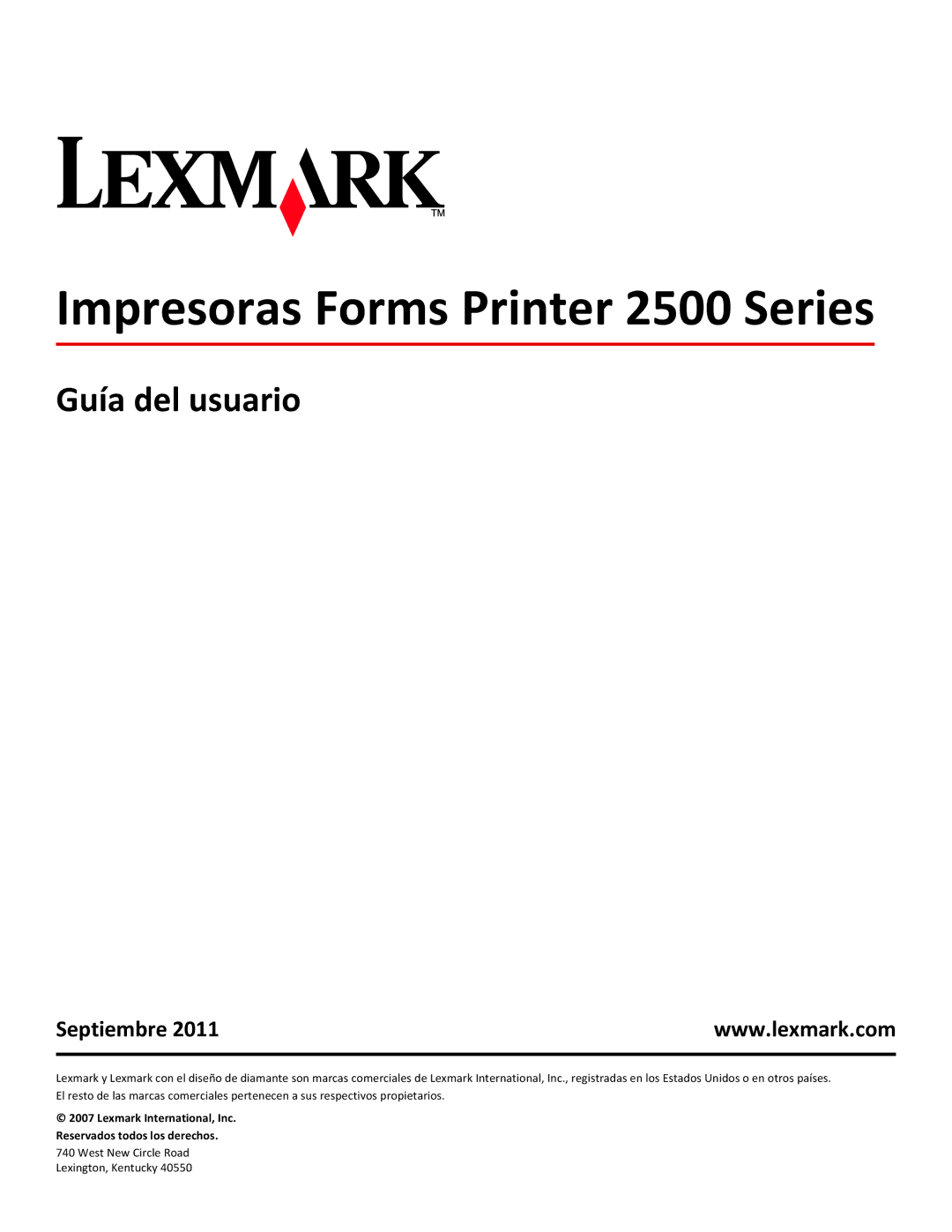 Lexmark 2500 manual Guía del usuario, Septiembre 