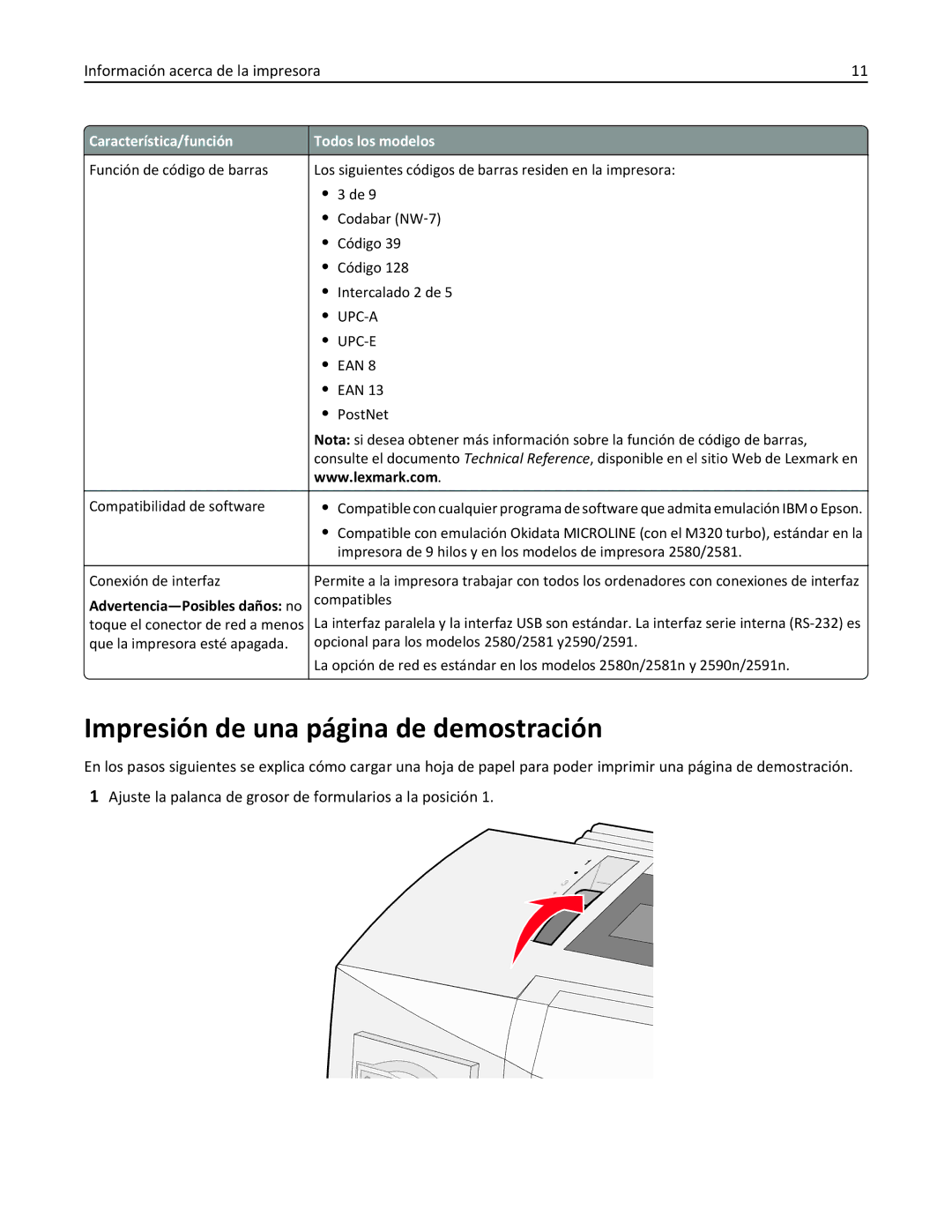 Lexmark 2500 manual Impresión de una página de demostración, Ean 