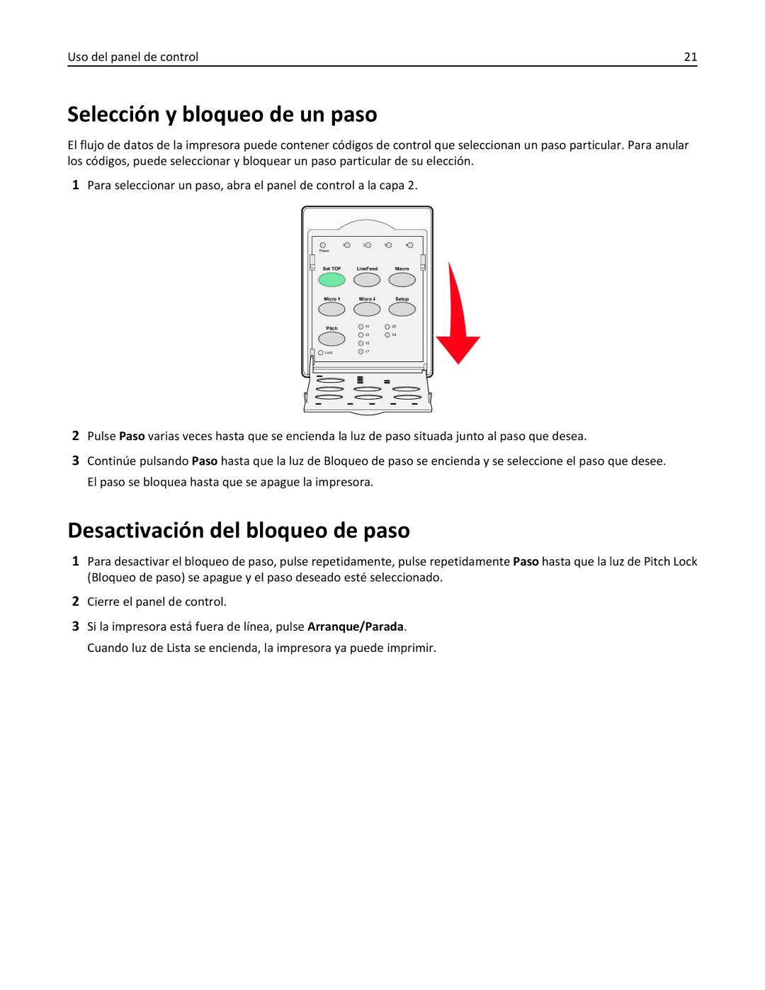 Lexmark 2500 manual Selección y bloqueo de un paso, Desactivación del bloqueo de paso 