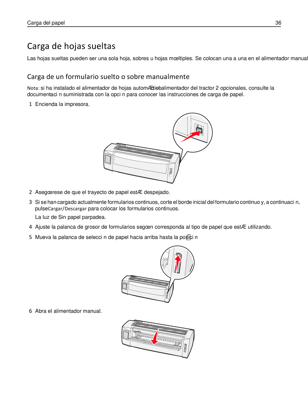 Lexmark 2500 Carga de hojas sueltas, Carga de un formulario suelto o sobre manualmente 