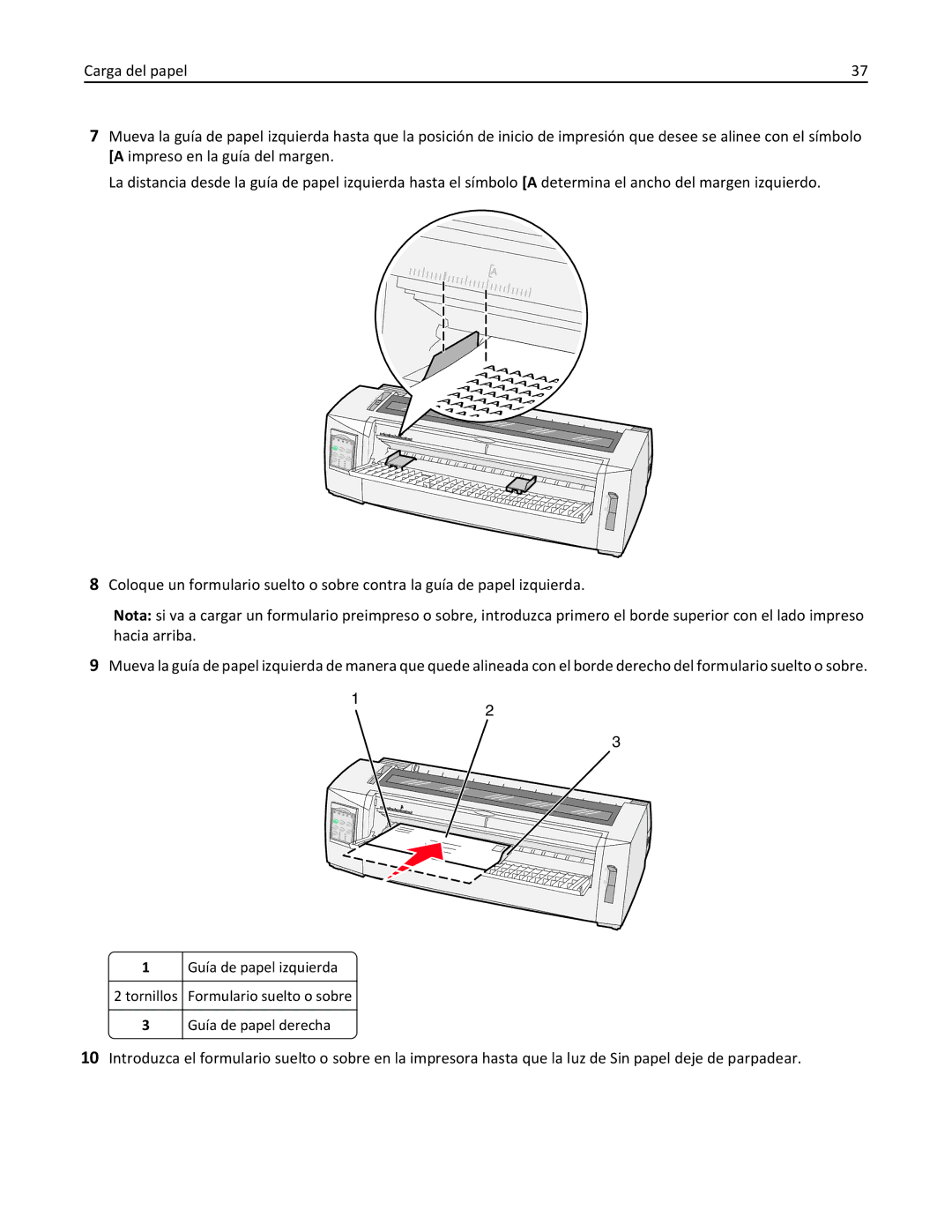 Lexmark 2500 manual Guía de papel izquierda 