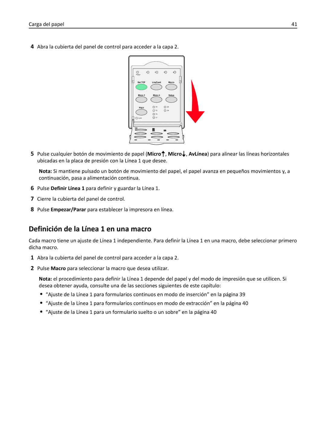 Lexmark 2500 manual Definición de la Línea 1 en una macro 