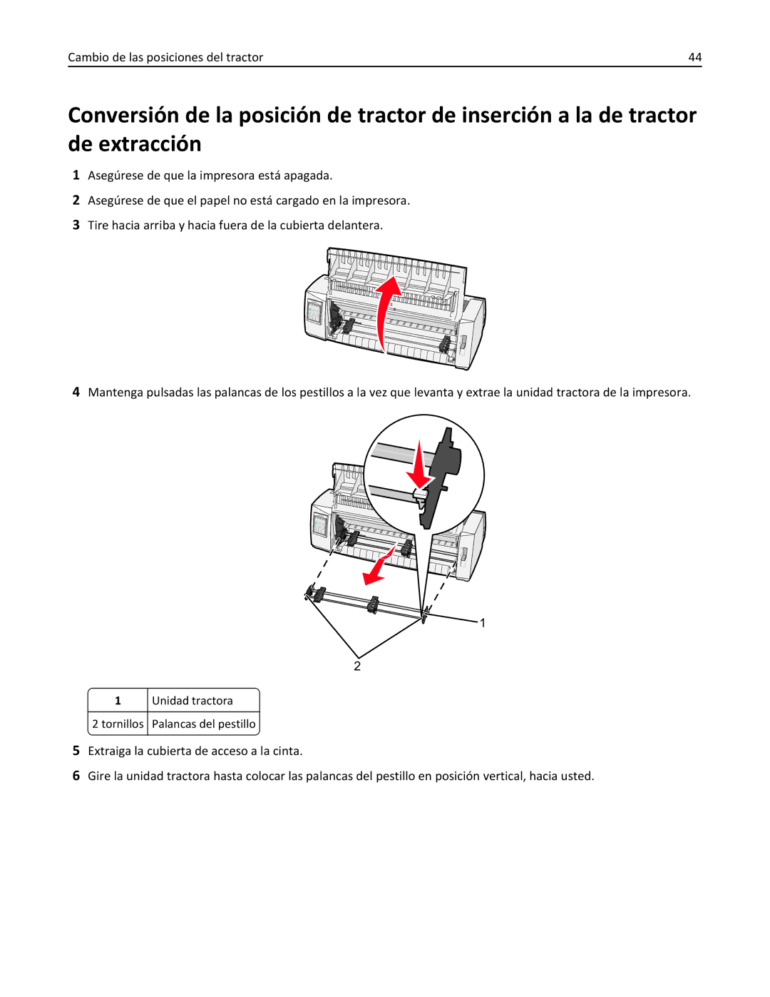 Lexmark 2500 manual Tornillos Palancas del pestillo 