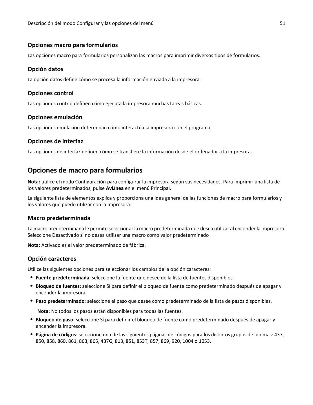 Lexmark 2500 manual Opciones de macro para formularios, Opciones macro para formularios 