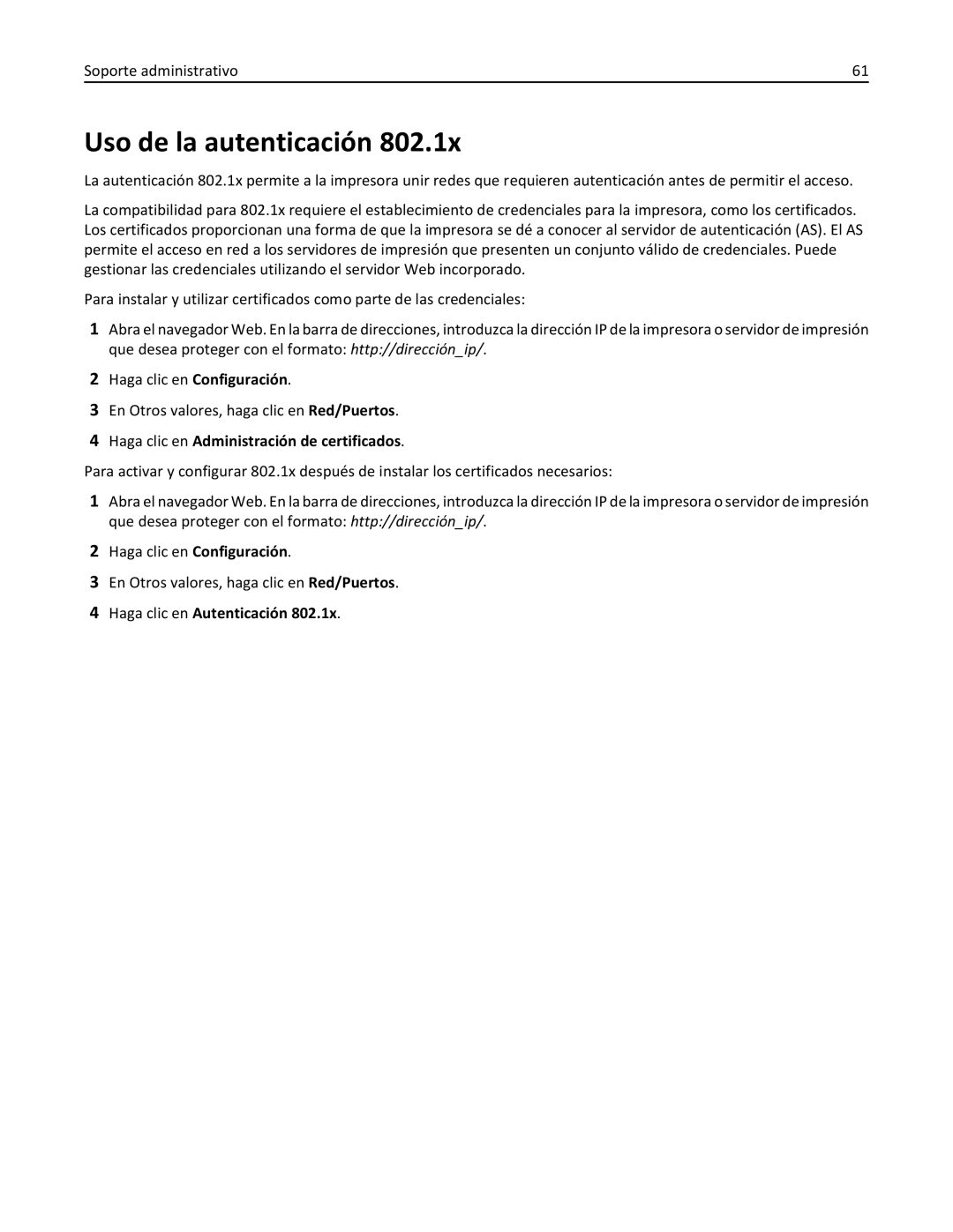 Lexmark 2500 manual Uso de la autenticación, Haga clic en Administración de certificados 