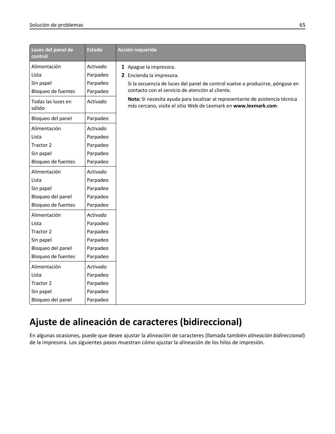 Lexmark 2500 manual Ajuste de alineación de caracteres bidireccional 