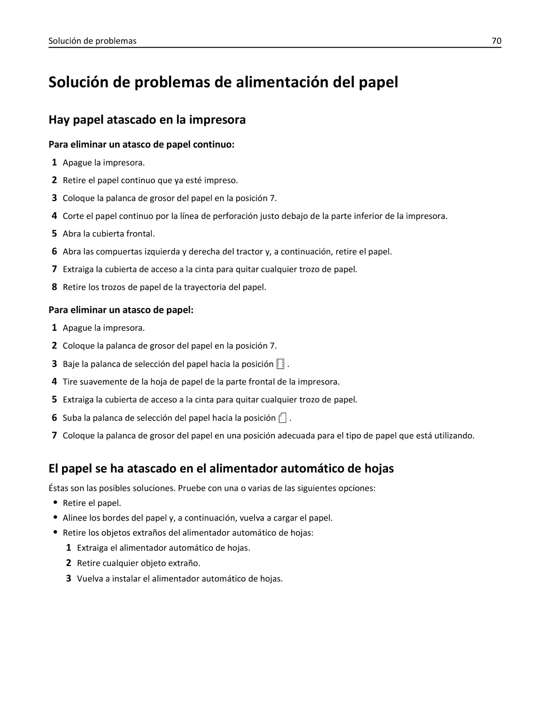 Lexmark 2500 manual Solución de problemas de alimentación del papel, Hay papel atascado en la impresora 