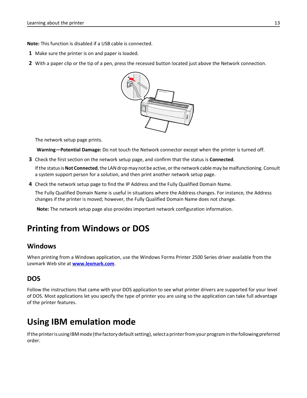 Lexmark 2500 manual Printing from Windows or DOS, Using IBM emulation mode 