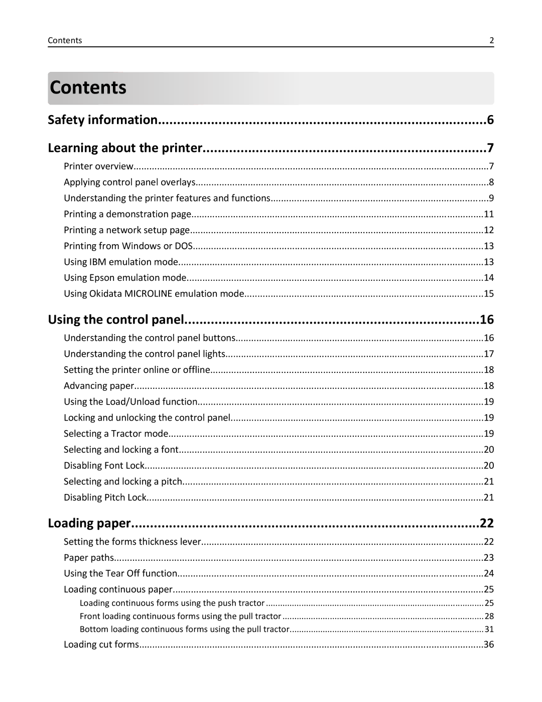 Lexmark 2500 manual Contents 