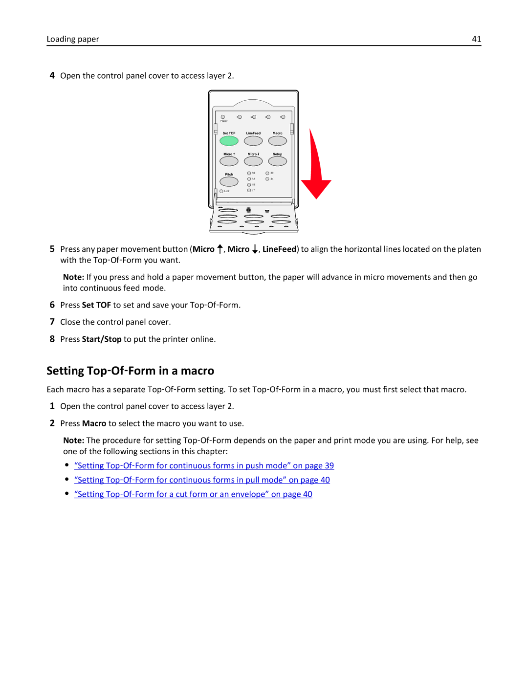 Lexmark 2500 manual Setting Top‑Of‑Form in a macro 