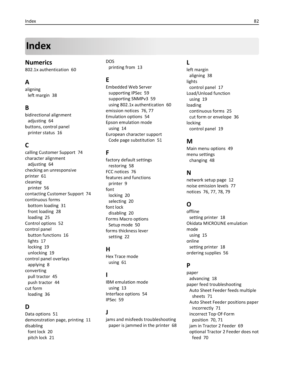 Lexmark 2500 manual Index, Numerics 