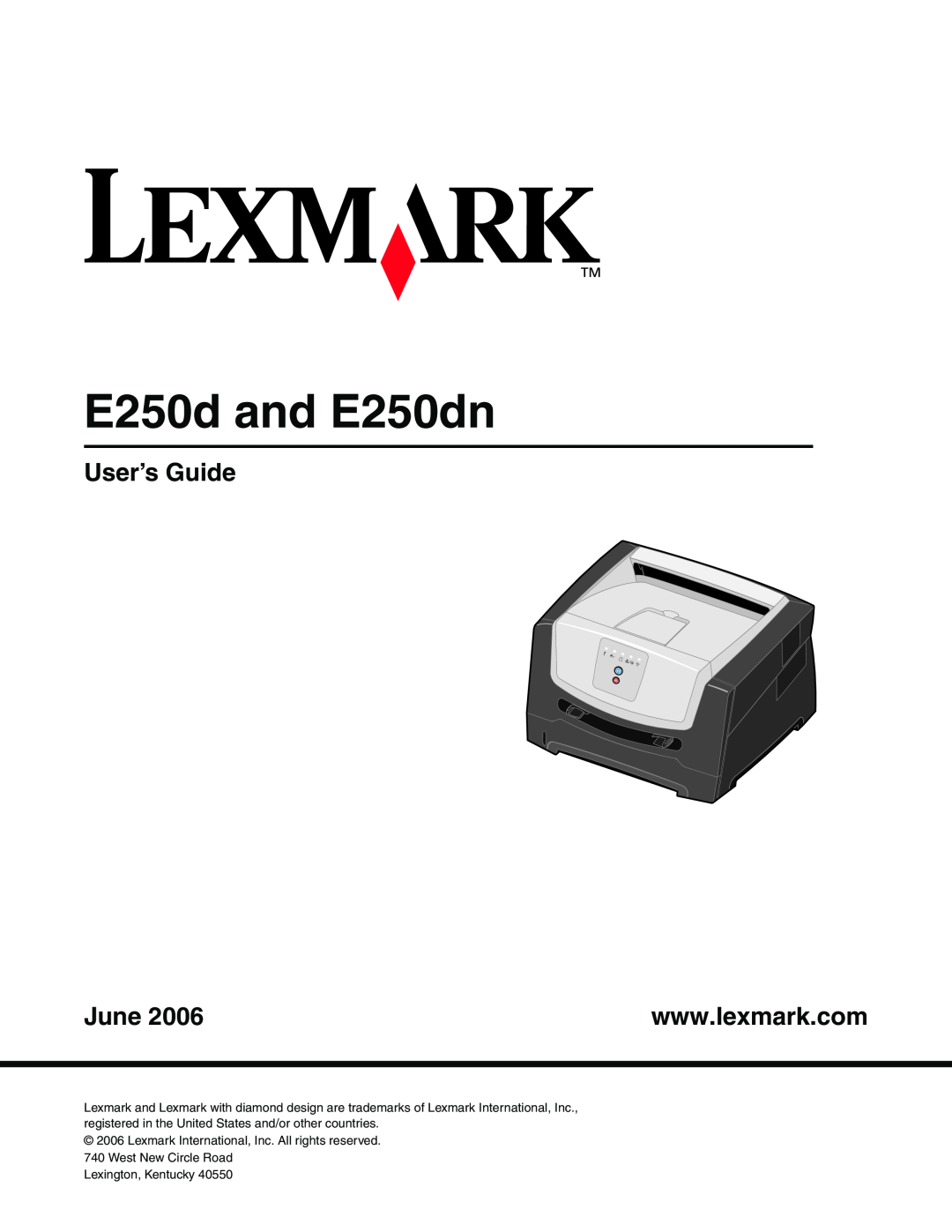 Lexmark manual E250d and E250dn, User’s Guide, June, Lexmark International, Inc. All rights reserved 