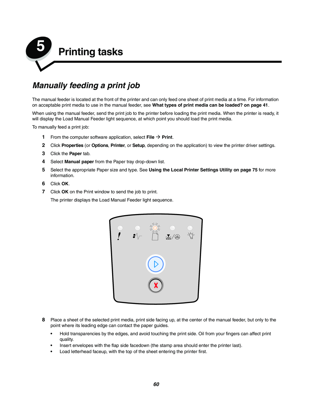 Lexmark 250dn manual Printing tasks, Manually feeding a print job 