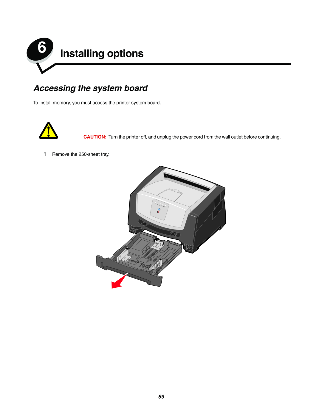 Lexmark 250dn manual Installing options, Accessing the system board 