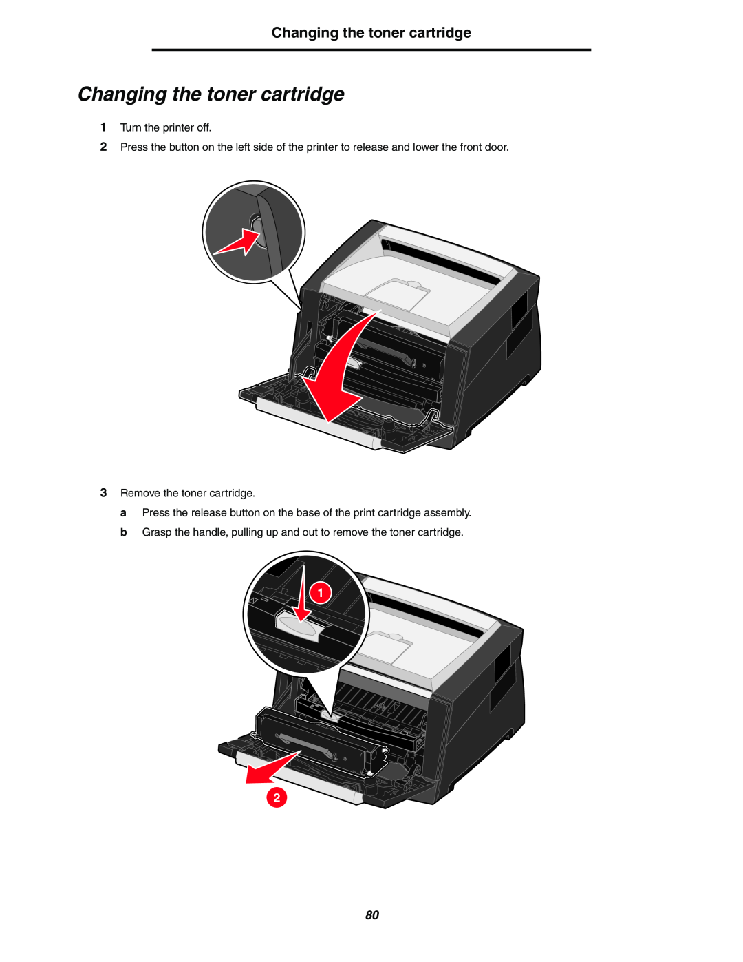 Lexmark 250dn manual Changing the toner cartridge 