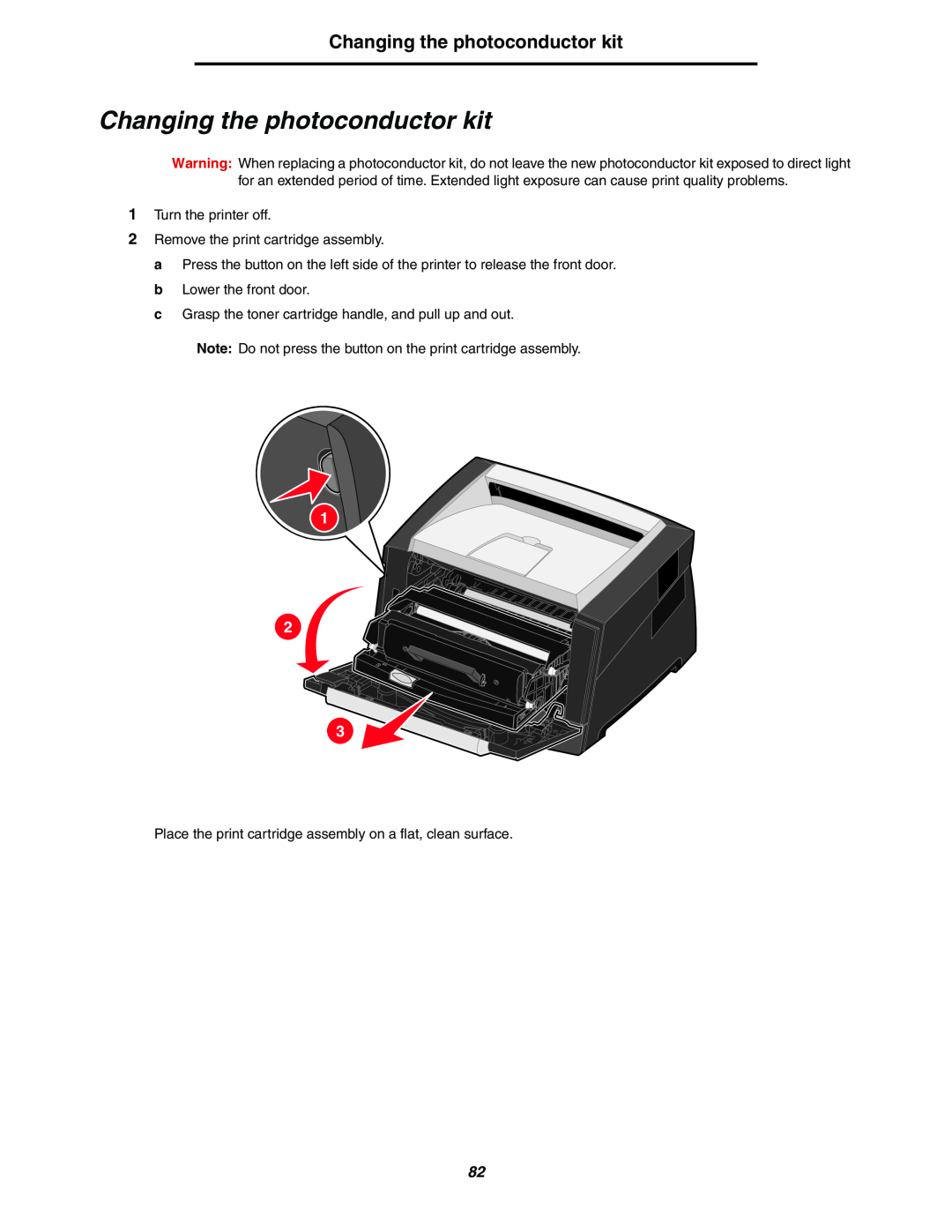 Lexmark 250dn manual Changing the photoconductor kit 