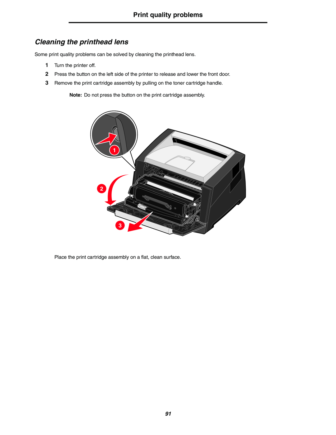 Lexmark 250dn manual Cleaning the printhead lens, Print quality problems 