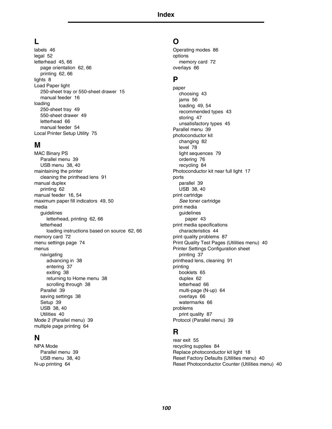 Lexmark 250dn manual Index 