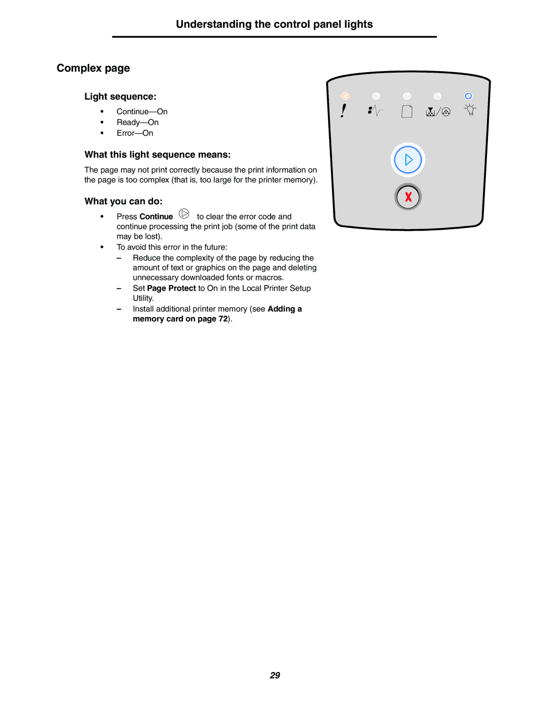 Lexmark 250dn manual Understanding the control panel lights Complex 