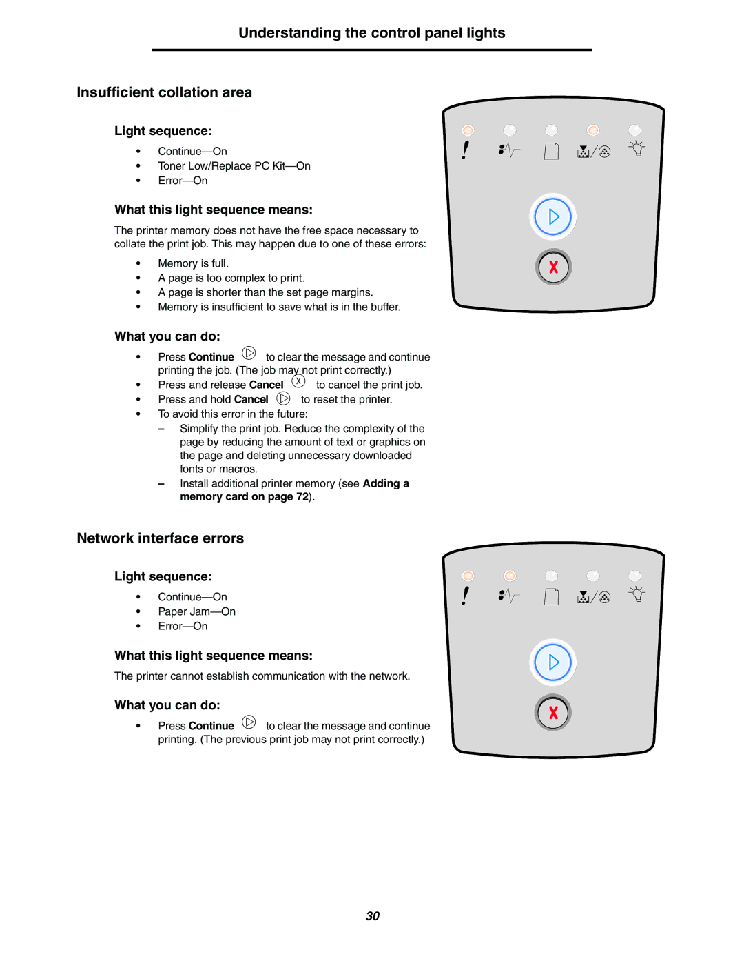 Lexmark 250dn manual Network interface errors, Printing the job. The job may not print correctly 