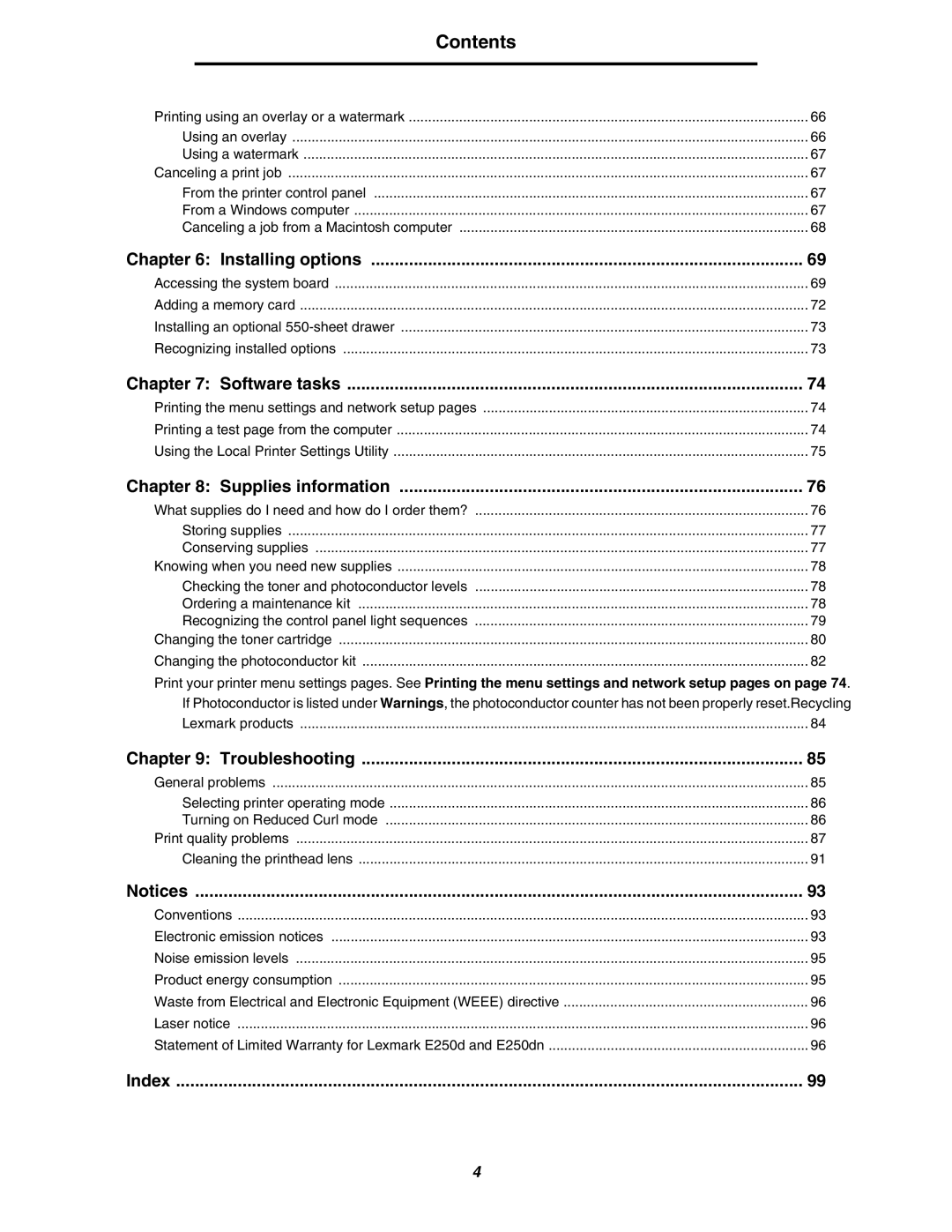 Lexmark 250dn manual Contents 