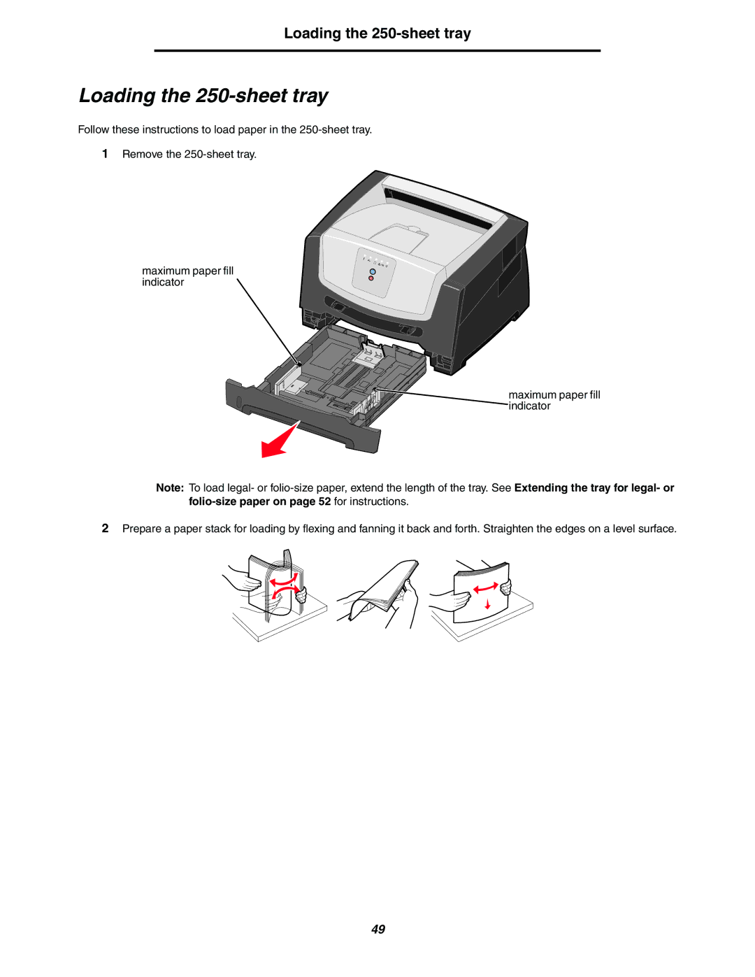 Lexmark 250dn manual Loading the 250-sheet tray 