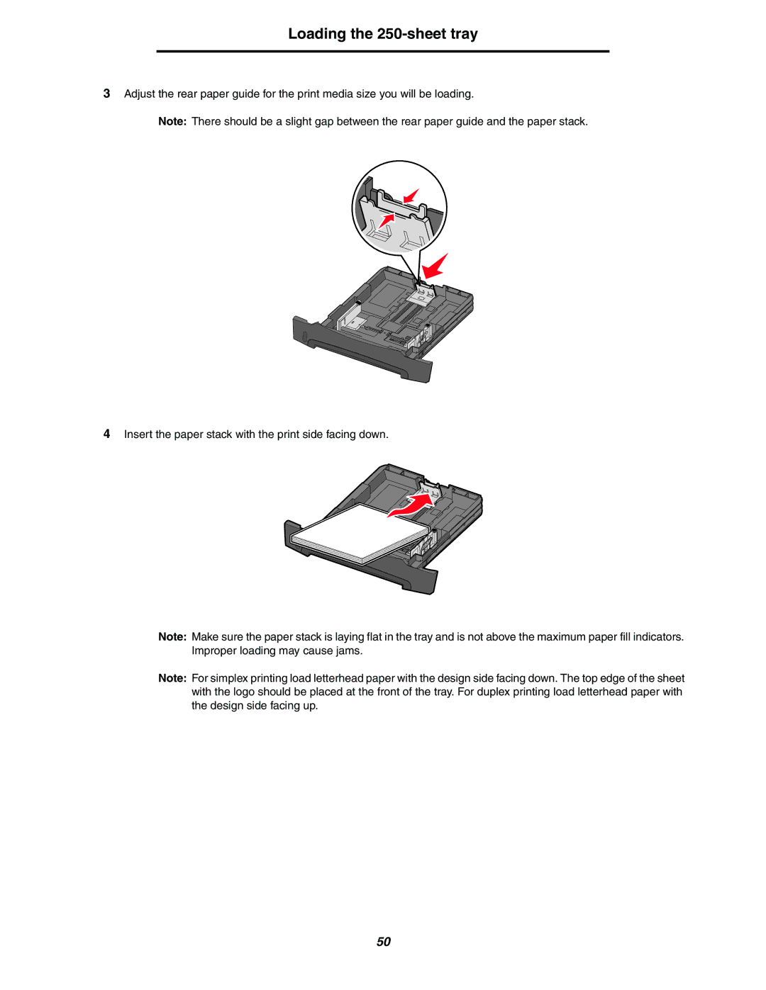 Lexmark 250dn manual Loading the 250-sheet tray 