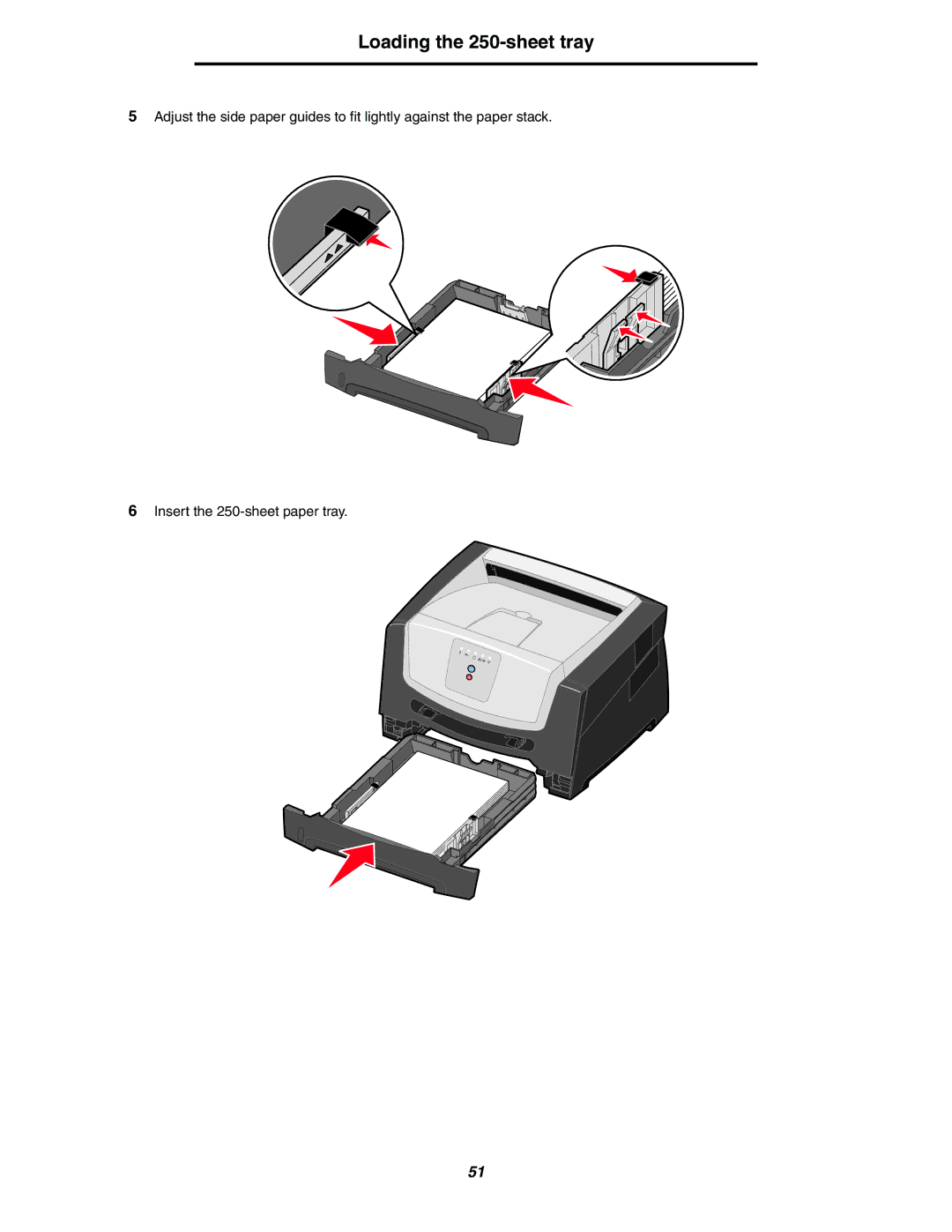 Lexmark 250dn manual Loading the 250-sheet tray 