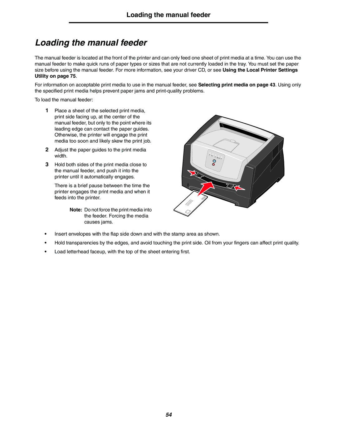 Lexmark 250dn Loading the manual feeder 