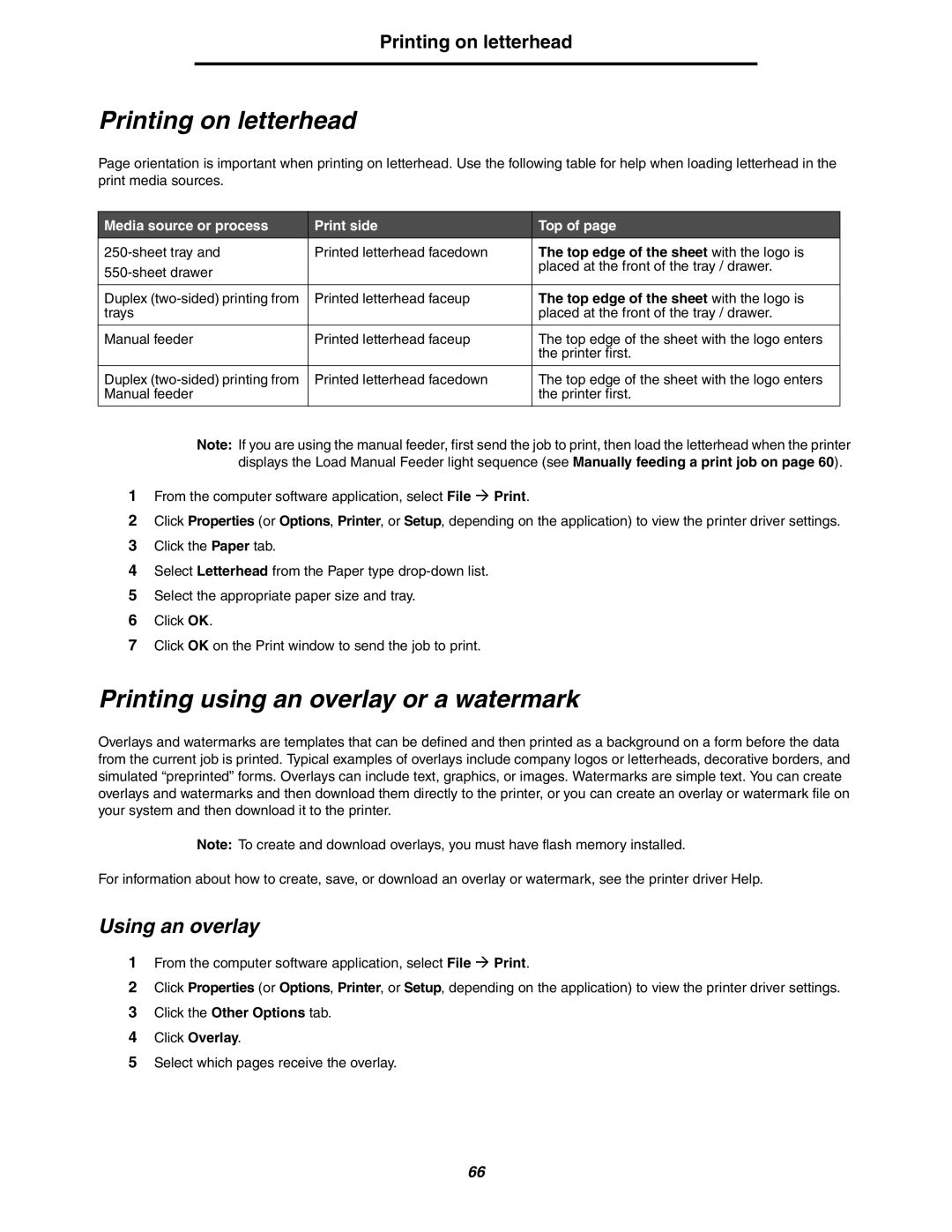 Lexmark 250dn manual Printing on letterhead, Printing using an overlay or a watermark, Using an overlay 