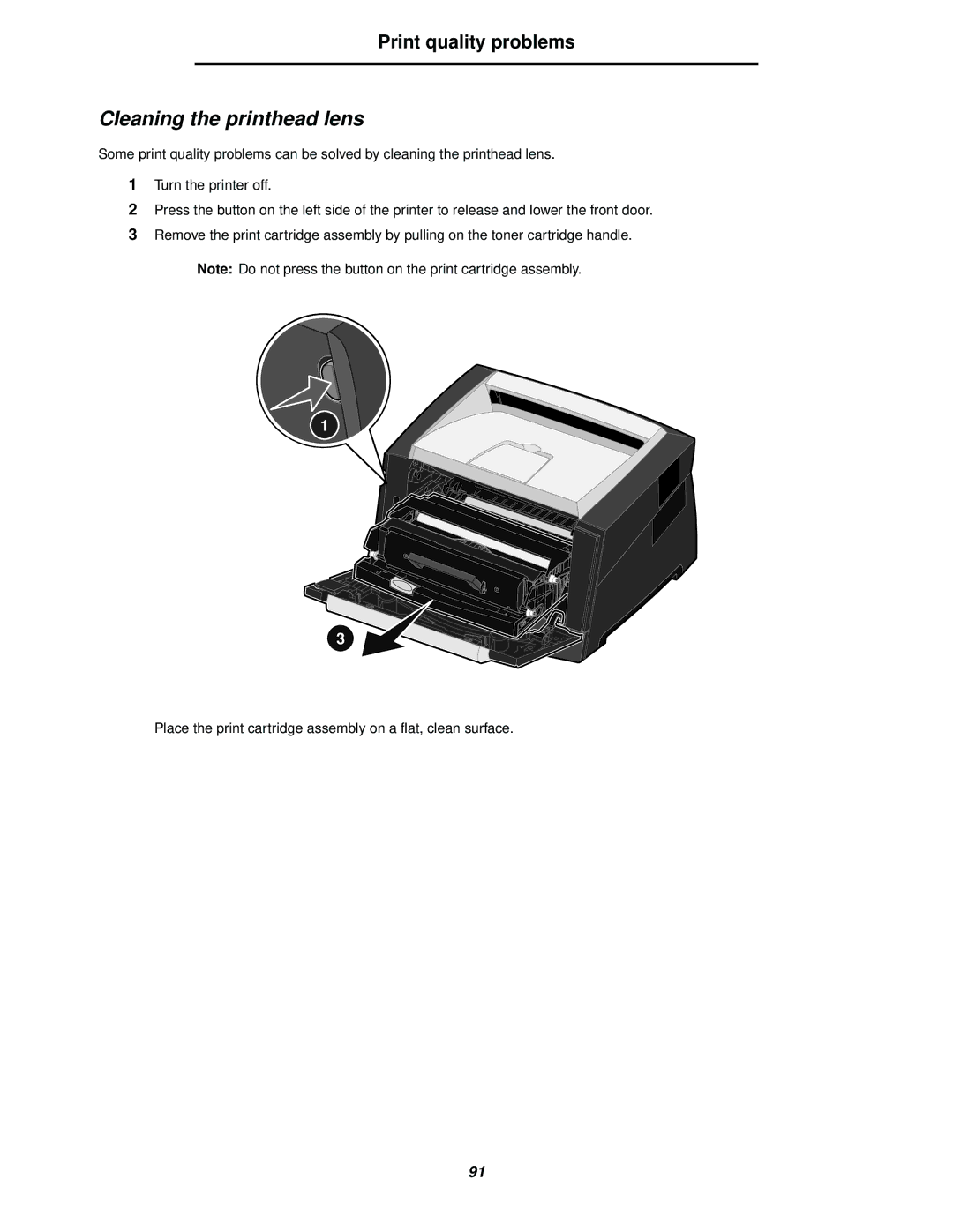 Lexmark 250dn manual Cleaning the printhead lens 