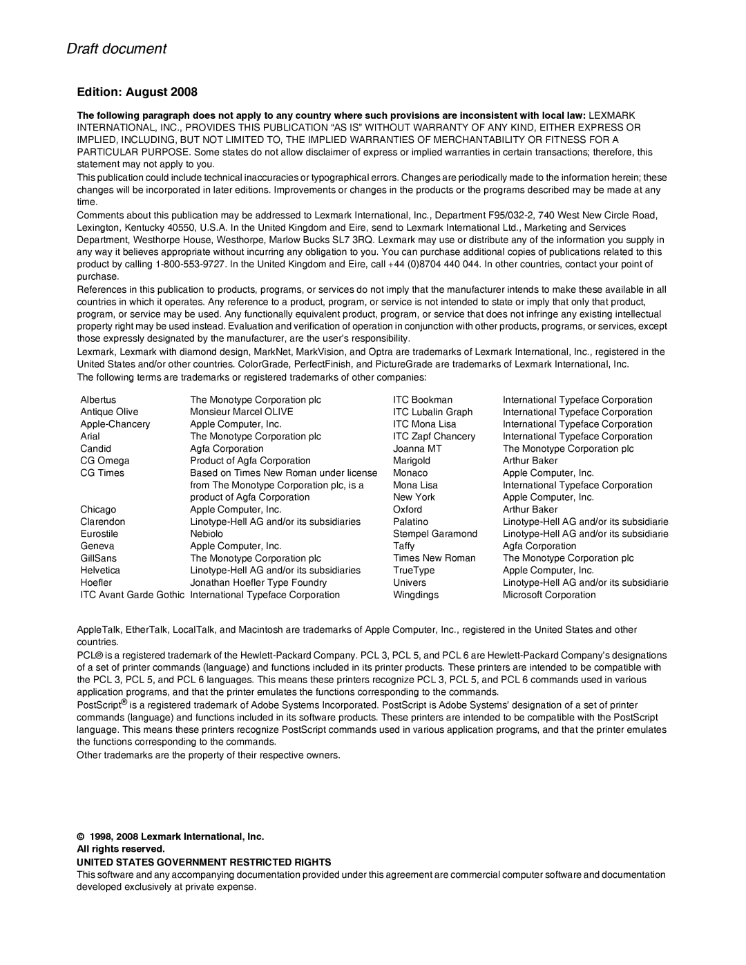 Lexmark 258x, 259x manual Draft document 