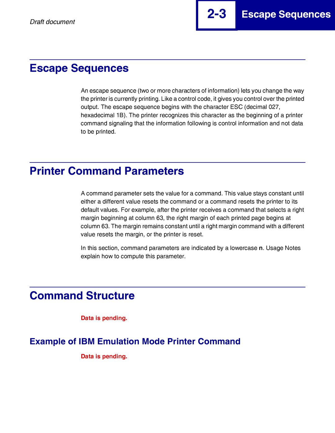 Lexmark 259x, 258x manual Escape Sequences, Printer Command Parameters, Command Structure 