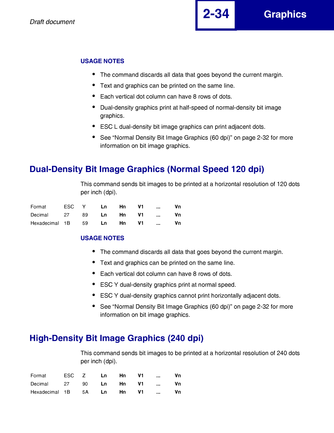 Lexmark 258x, 259x manual Dual-Density Bit Image Graphics Normal Speed 120 dpi, High-Density Bit Image Graphics 240 dpi 