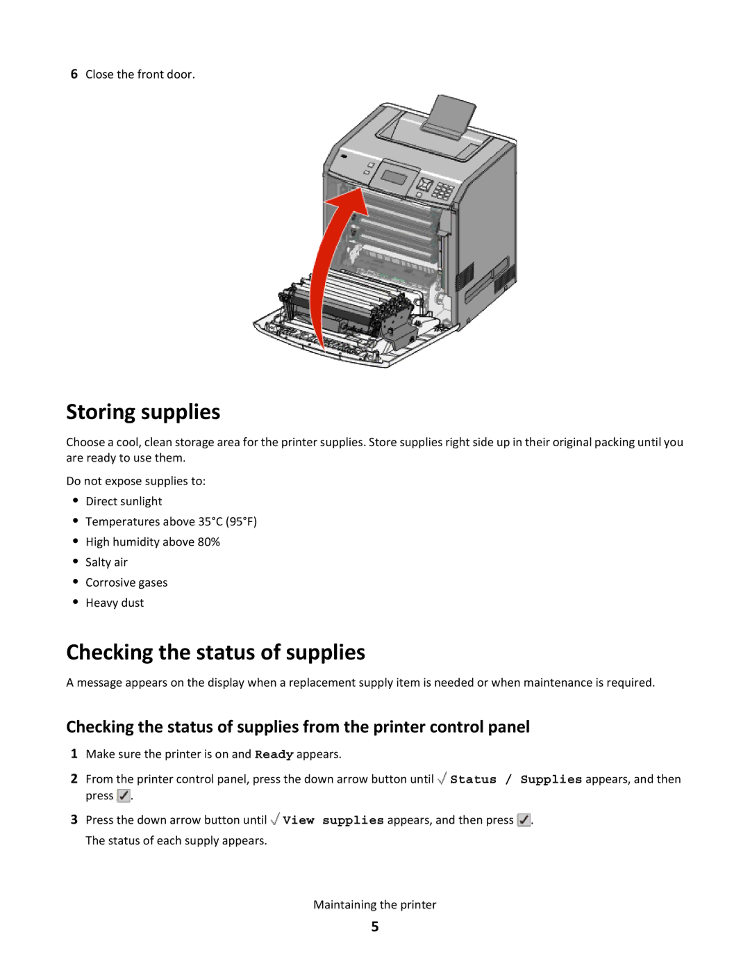 Lexmark 25A0592, 25C0044 manual Storing supplies, Checking the status of supplies 