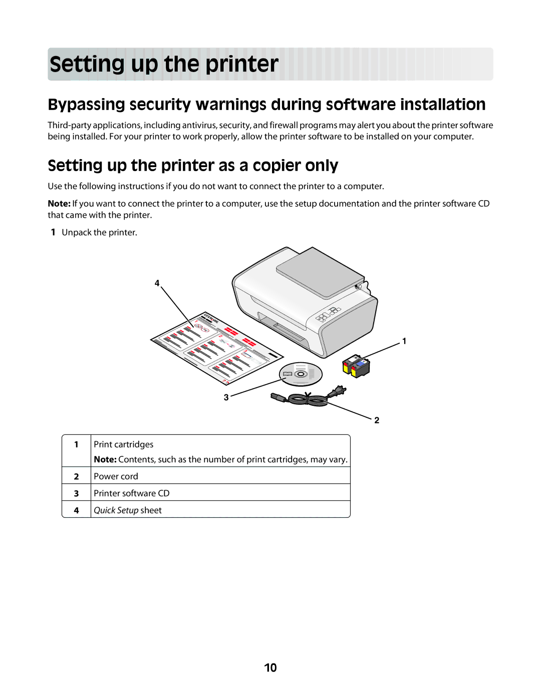 Lexmark 2600 manual Setting up the printe r, Bypassing security warnings during software installation 