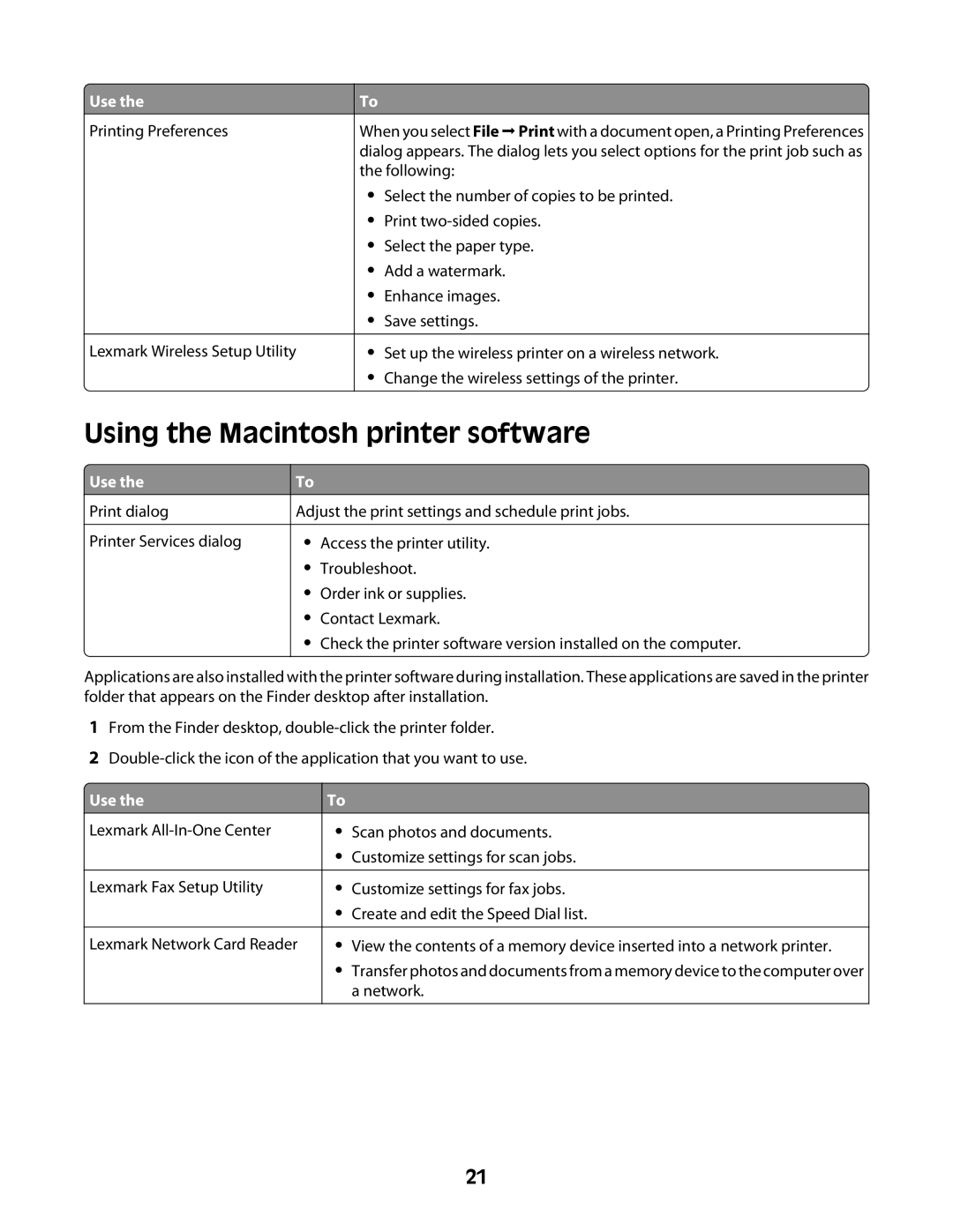 Lexmark 2600 manual Using the Macintosh printer software 