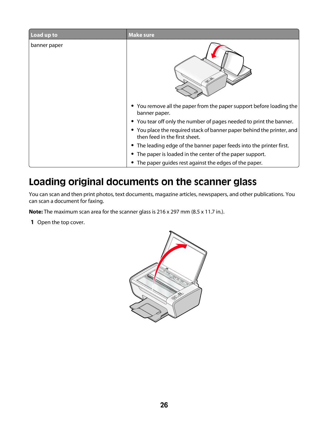 Lexmark 2600 manual Loading original documents on the scanner glass 