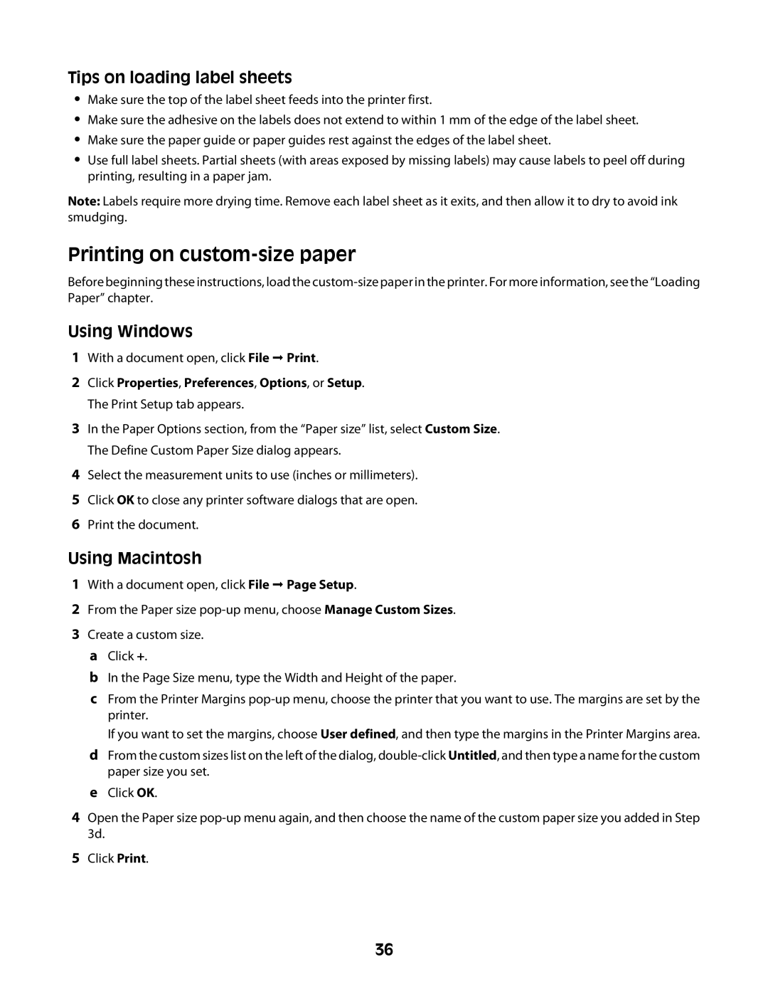 Lexmark 2600 manual Printing on custom-size paper, Tips on loading label sheets 