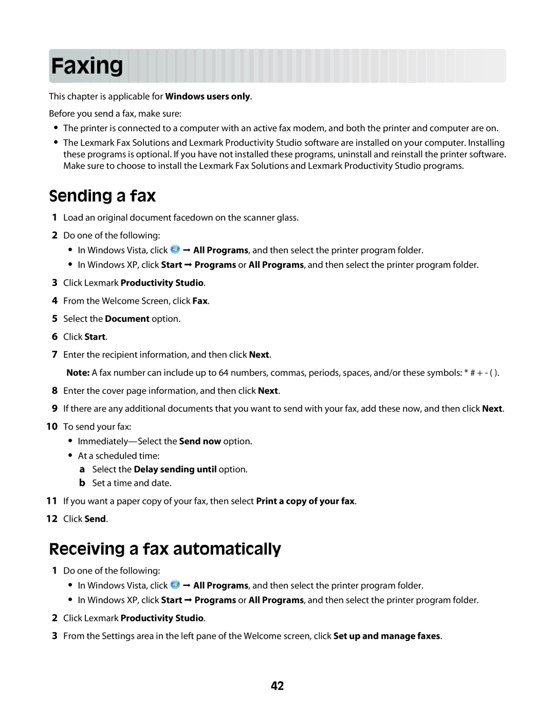 Lexmark 2600 manual Faxing, Sending a fax, Receiving a fax automatically 