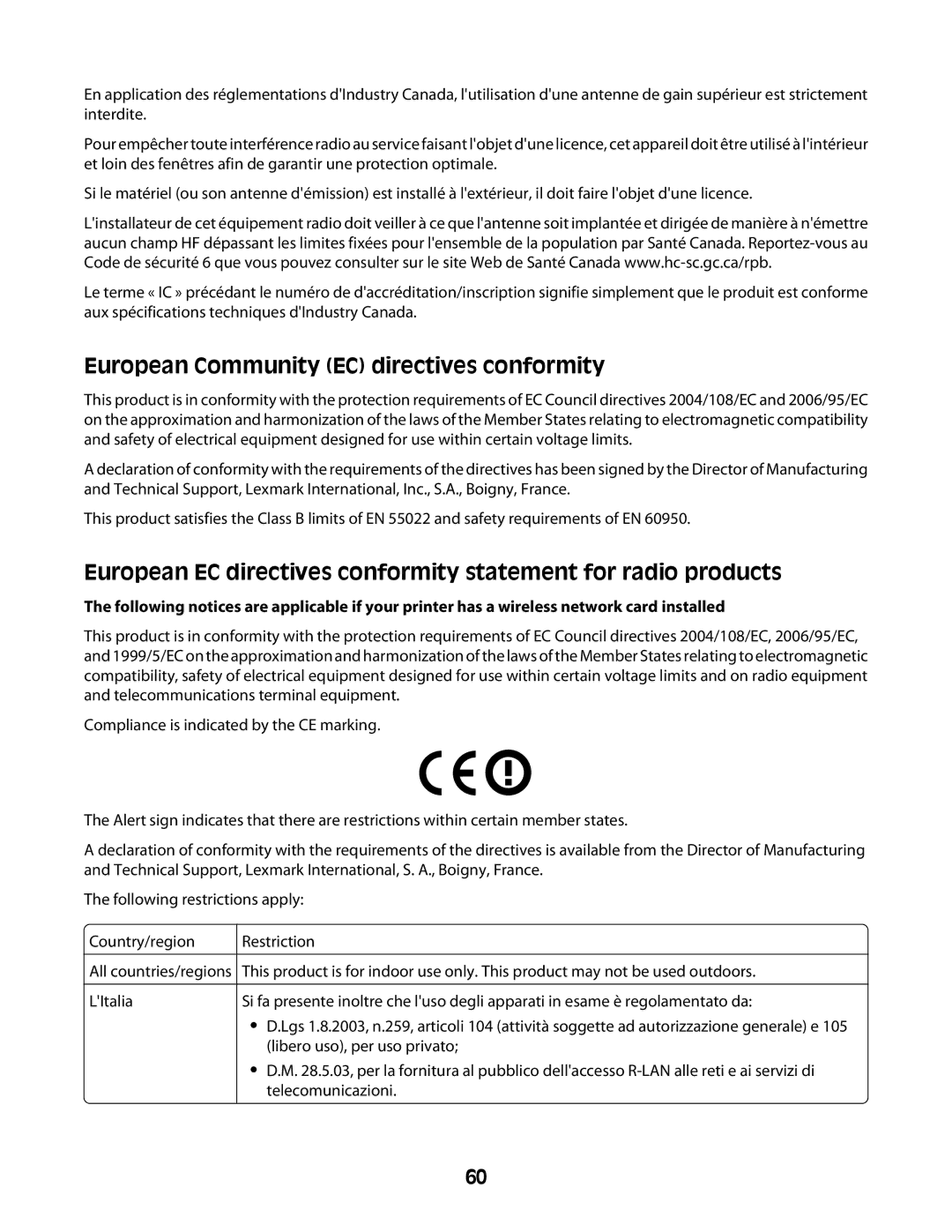 Lexmark 2600 manual European Community EC directives conformity 