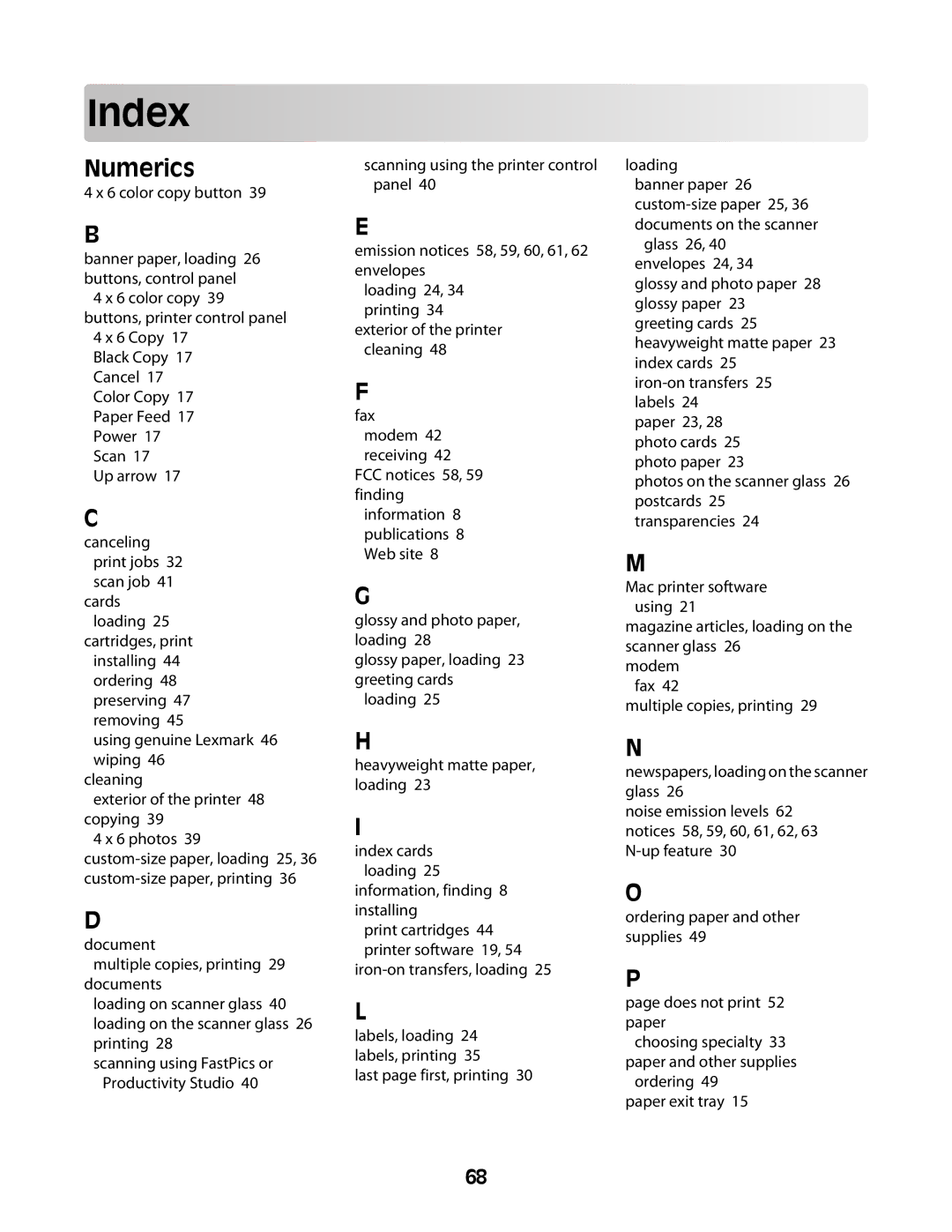 Lexmark 2600 manual Index, Numerics 