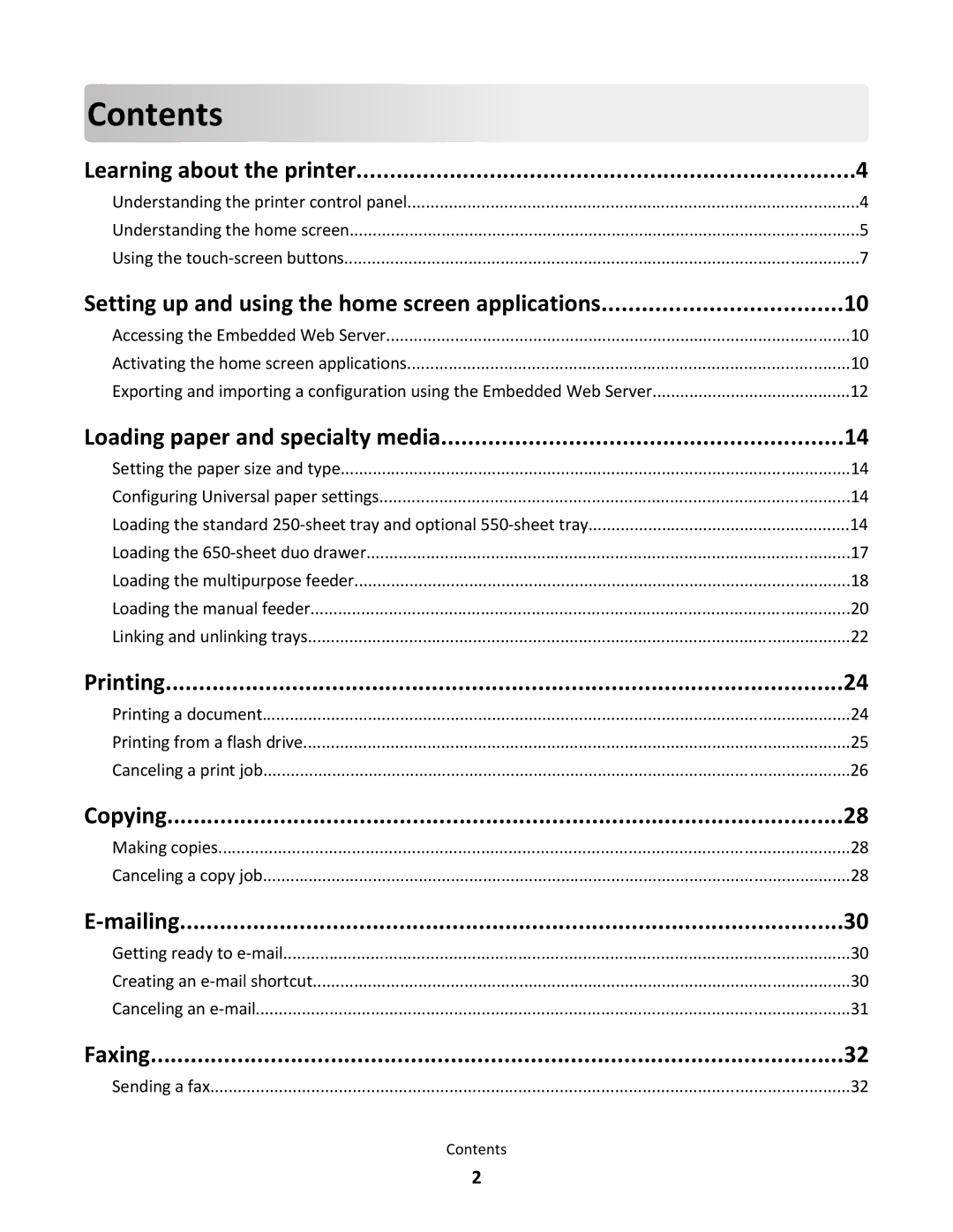 Lexmark 26G0374 manual Contents 